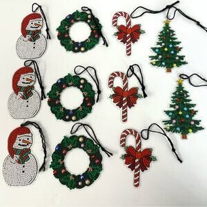 11 Diamond Art Christmas Ornaments Snowman Wreath Tree Candy Cane COMPLETED